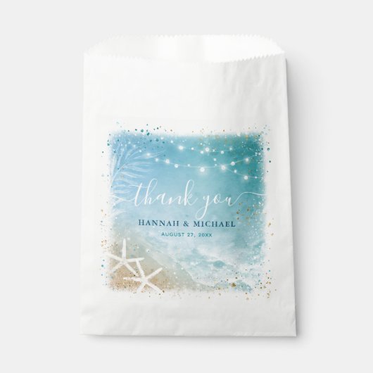 Sachets En Papier Elégant bleu et Turquoise aquarelle Plage Mariage (Devant)