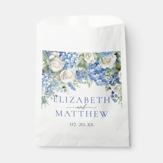 Sachets En Papier Elégant bleu Hydrangea Roses blanches Mariage flor (Devant)