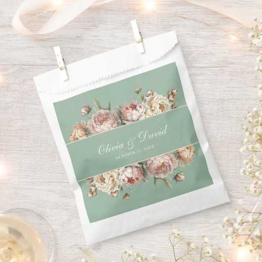 Sachets En Papier Elégant Blush Dusty Rose Peonies Pastel Sage (Coupé)