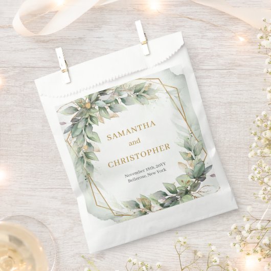 Sachets En Papier Elégant boho eucalyptus mariage or vert (Coupé)