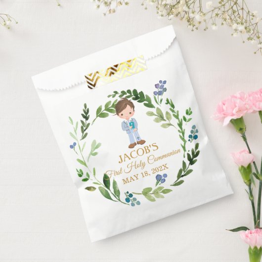 Sachets En Papier Elegant Boy First Holy Communion Greenery Wreath (Scellé)