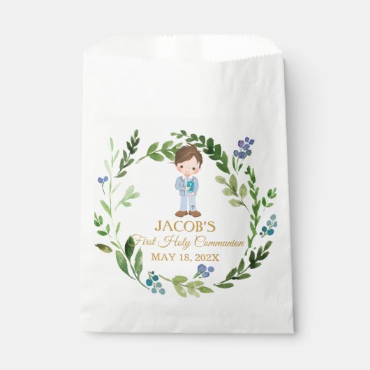 Sachets En Papier Elegant Boy First Holy Communion Greenery Wreath (Devant)