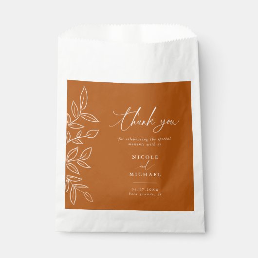 Sachets En Papier Élégant brûlé orange Feuille Merci Mariage (Devant)