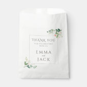 Sachets En Papier Élégant cadre fleuri vert et rose mariage (Devant)