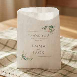 Sachets En Papier Élégant cadre floral vert et rose pour mariage