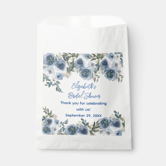 Sachets En Papier Élégant douche de mariée florale bleue et blanche (Devant)