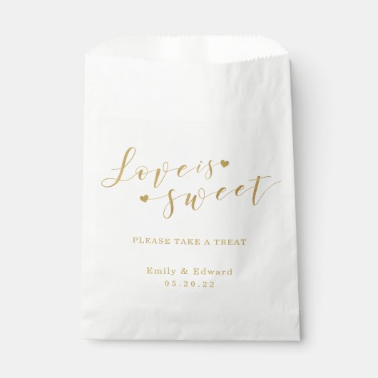 Sachets En Papier Elégant Gold Heart Love est Mariage doux (Devant)