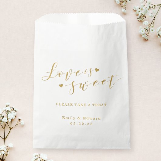 Sachets En Papier Elégant Gold Heart Love est Mariage doux