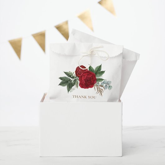 Sachets En Papier Élégant Gold Script Rouge Floral Merci