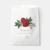 Sachets En Papier Élégant Gold Script Rouge Floral Merci (Devant)