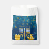 Sachets En Papier Elégant Hébreu bleu et or Happy Hanoukka (Devant)
