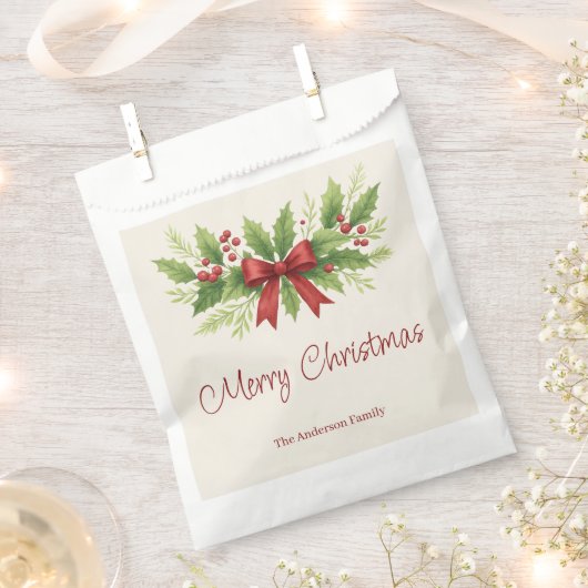 Sachets En Papier Elegant Holly & Red Bow Noël - (Coupé)