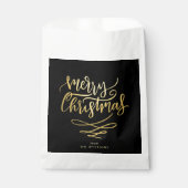 Sachets En Papier Élégant Joyeux Noël Script Or et Noir (Devant)
