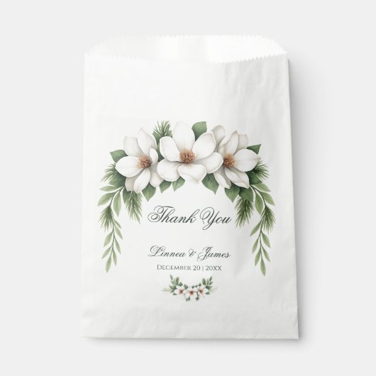 Sachets En Papier Elégant Magnolia Blanc Mariage Hiver Pine Tree (Devant)