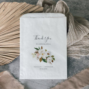 Sachets En Papier Élégant Magnolia Mariage de Merci blanc et blanc