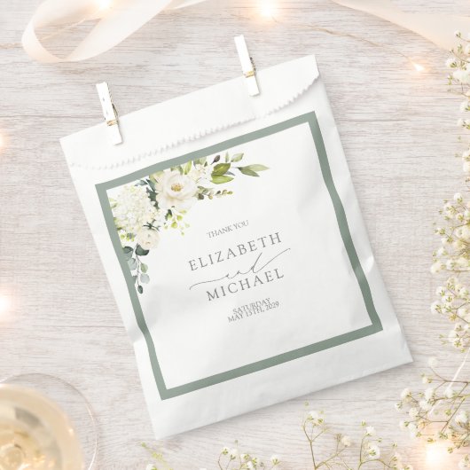 Sachets En Papier Elégant Mariage d'aquarelle gris blanc vert (Coupé)