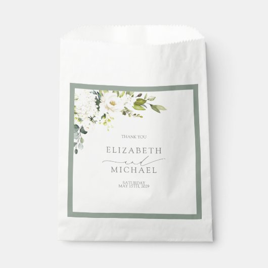 Sachets En Papier Elégant Mariage d'aquarelle gris blanc vert (Devant)