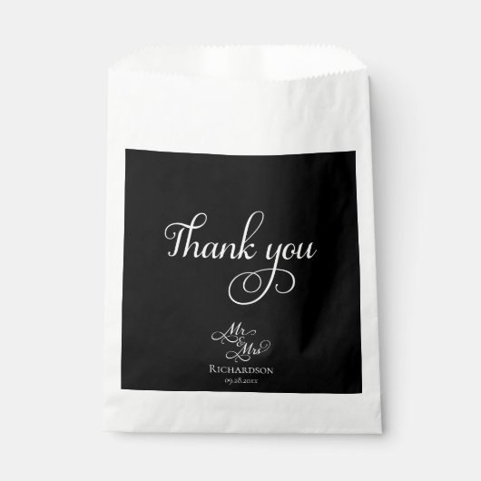 Sachets En Papier Élégant Mariage de Merci noir et blanc (Devant)