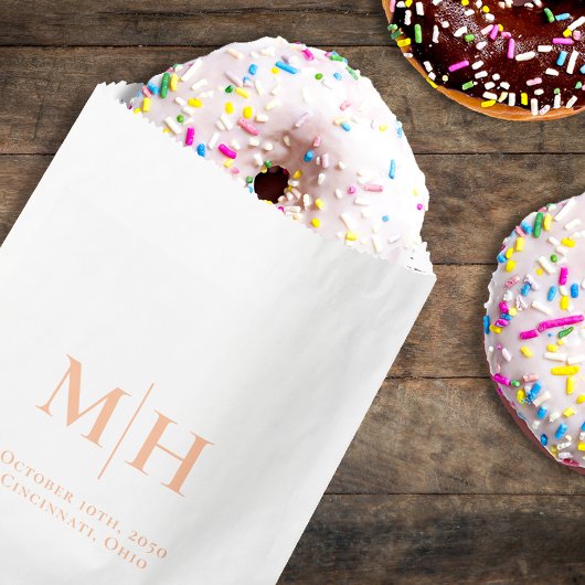 Sachets En Papier Élégant Mariage de pêche Monogramme personnalisé