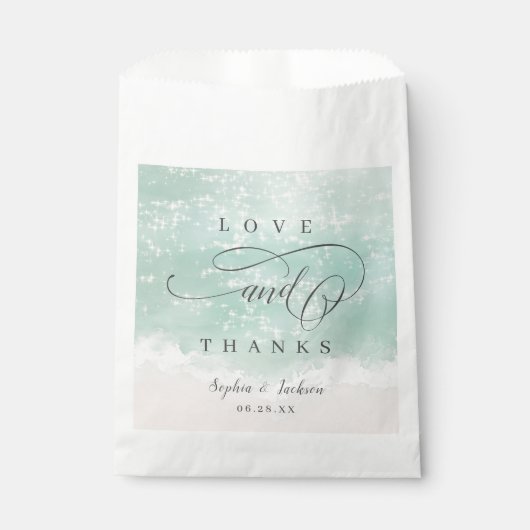 Sachets En Papier Élégant mariage de plage océanique pétillant abstr (Devant)