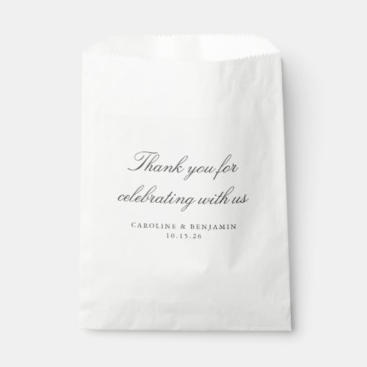 Sachets En Papier Élégant Mariage de script blanc Merci personnalisé (Devant)