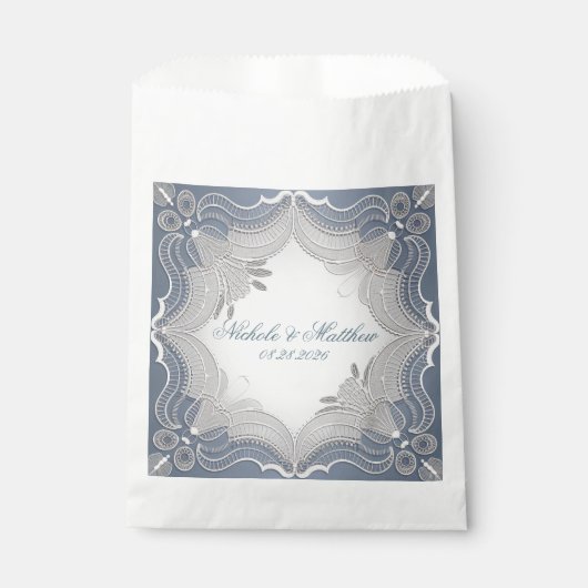 Sachets En Papier Élégant Mariage En Dentelle Sur Bleu Gradient (Devant)
