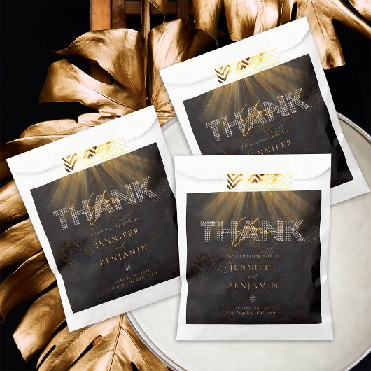 Sachets En Papier Élégant Mariage en or noir Diamant Chic