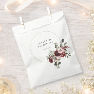 Sachets En Papier Elégant Mariage floral Bourgogne et bleu