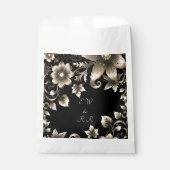 Sachets En Papier Élégant Mariage floral noir et or (Devant)