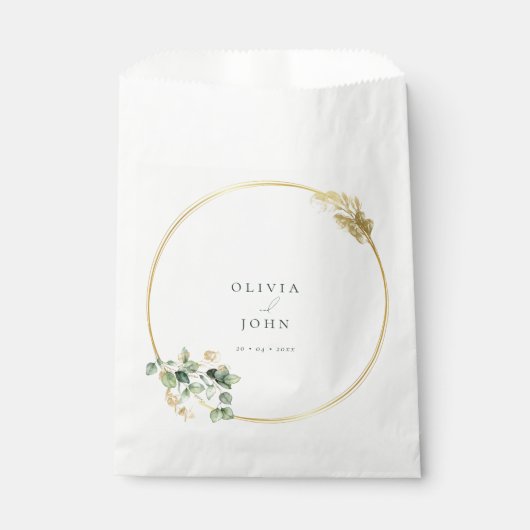 Sachets En Papier Élégant Mariage Gold Green Eucaliptus (Devant)