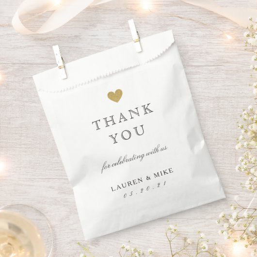 Sachets En Papier Élégant Mariage Gold Heart Merci (Coupé)