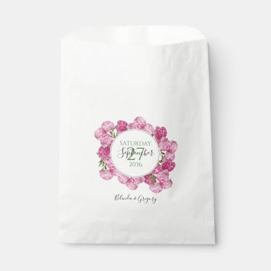 Sachets En Papier Élégant Mariage Pink Peonies (Devant)