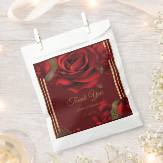 Sachets En Papier Élégant Mariage rouge de Bourgogne Rose & Or