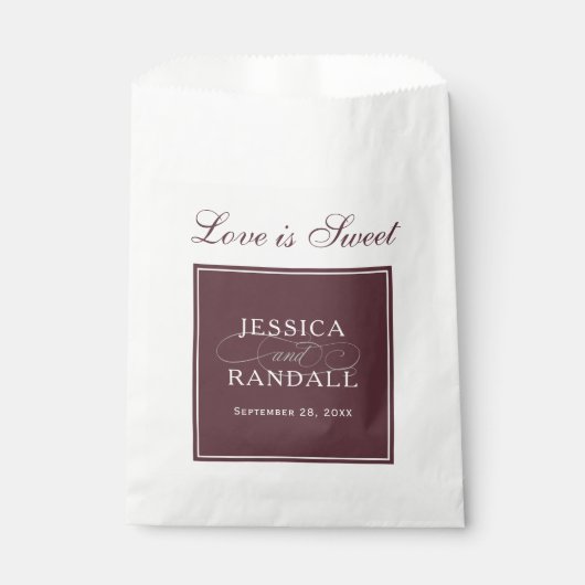 Sachets En Papier Elégant Marsala Bourgogne Red Love is Sweet (Devant)