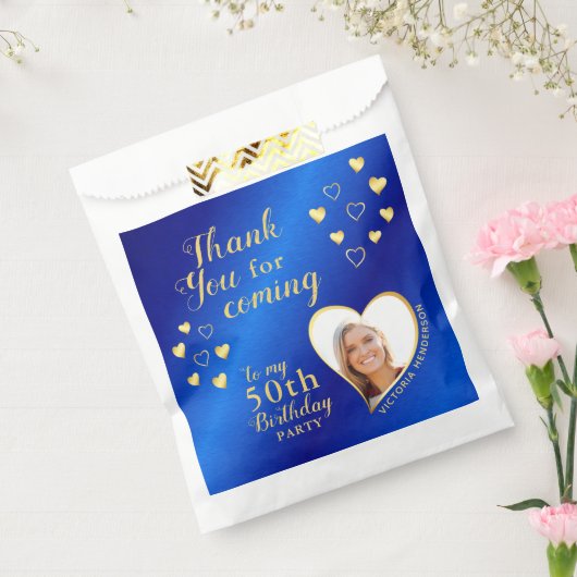 Sachets En Papier Elégant Merci d'anniversaire bleu et or 50e (Scellé)