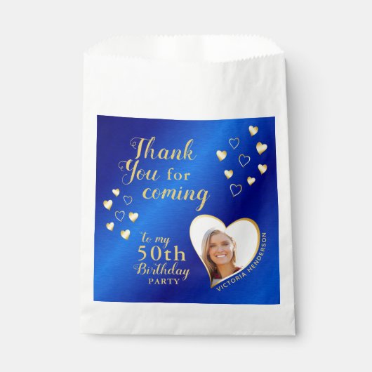 Sachets En Papier Elégant Merci d'anniversaire bleu et or 50e (Devant)