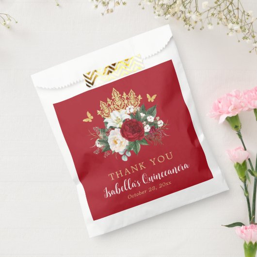 Sachets En Papier Élégant Merci de Quinceañera Floral Rouge (Scellé)