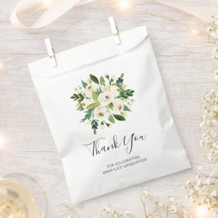 Sachets En Papier Élégant Merci Floral Blanc Graduation