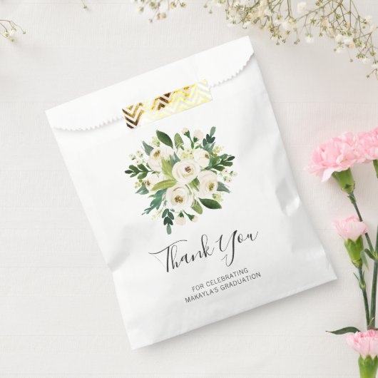 Sachets En Papier Élégant Merci Floral Blanc Graduation (Scellé)