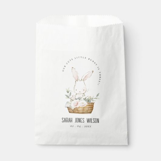Sachets En Papier Élégant Mignonne Lapin En Panier Floral Anniversai (Devant)