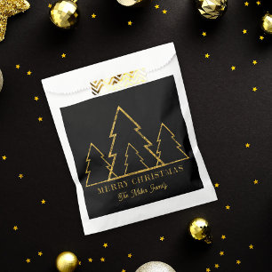 Sachets En Papier Élégant minimaliste Arbres de Noël Or sur Noir