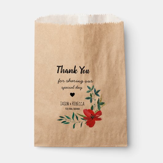 Sachets En Papier Elegant Modern Floral Wedding Thank You (Devant)