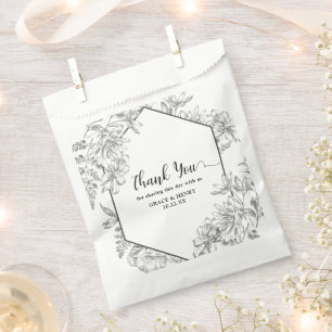 Sachets En Papier Élégant noir blanc Merci botanique Mariage