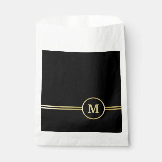 Sachets En Papier Élégant or Monogramme personnalisé sur noir (Devant)