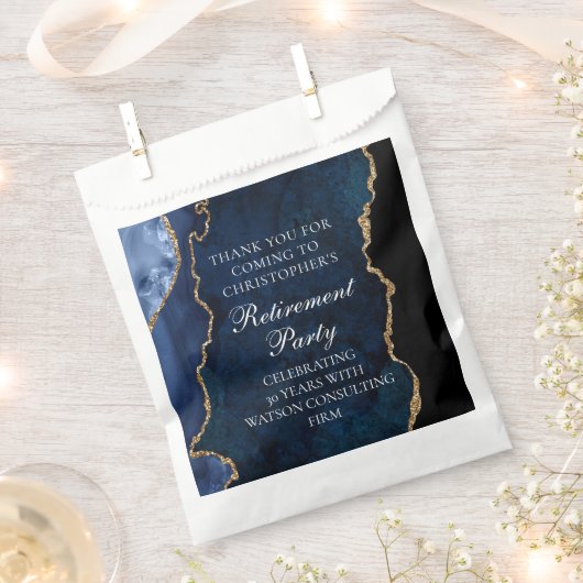 Sachets En Papier Élégant Parti de retraite Marine Blue Gold Agate (Coupé)
