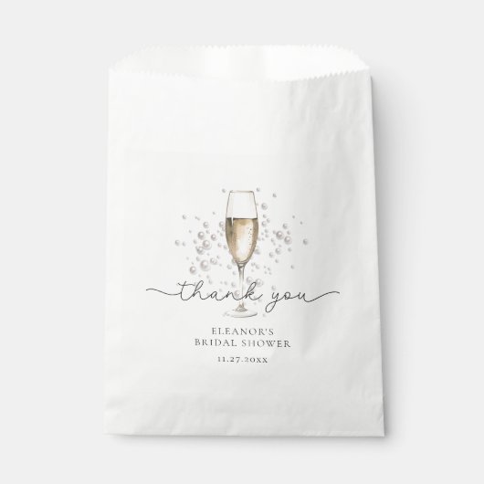 Sachets En Papier Elegant Perles & Prosecco Fête des mariées Merci (Devant)