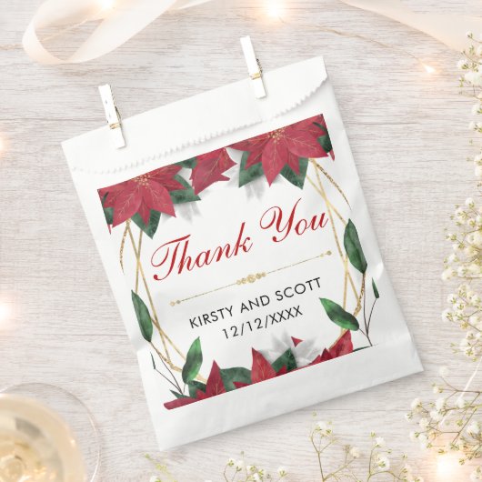 Sachets En Papier Elegant Poinsettia Gold Christmas Wedding (Coupé)