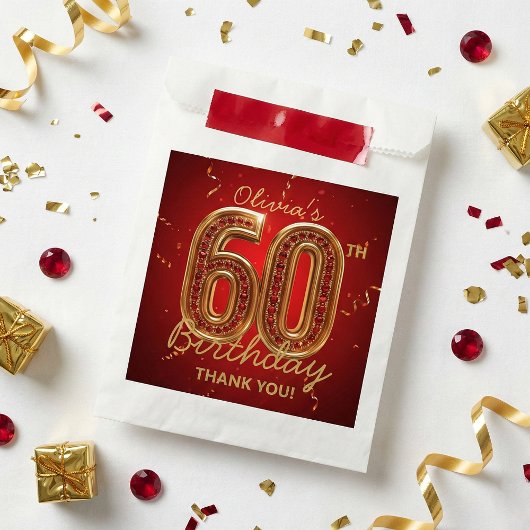 Sachets En Papier Elegant Red and Gold 60th Birthday Ruby Jewel