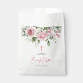 Sachets En Papier Élégant rose rose rose floral Baptême (Devant)