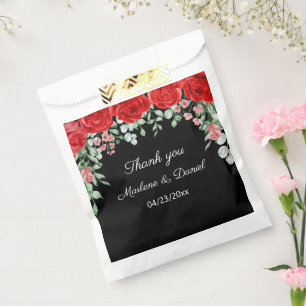 Sachets En Papier Élégant Rose rouge et noir Fleurs Mariage